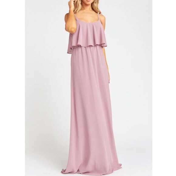 Show Me Your MuMu Caitlin Ruffle Maxi Dress Antique Rose Chiffon Boho Whimsy Fes - Picture 3 of 14